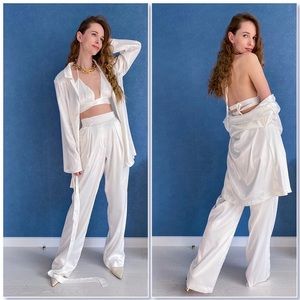 White Satin Blouse + Pants Set